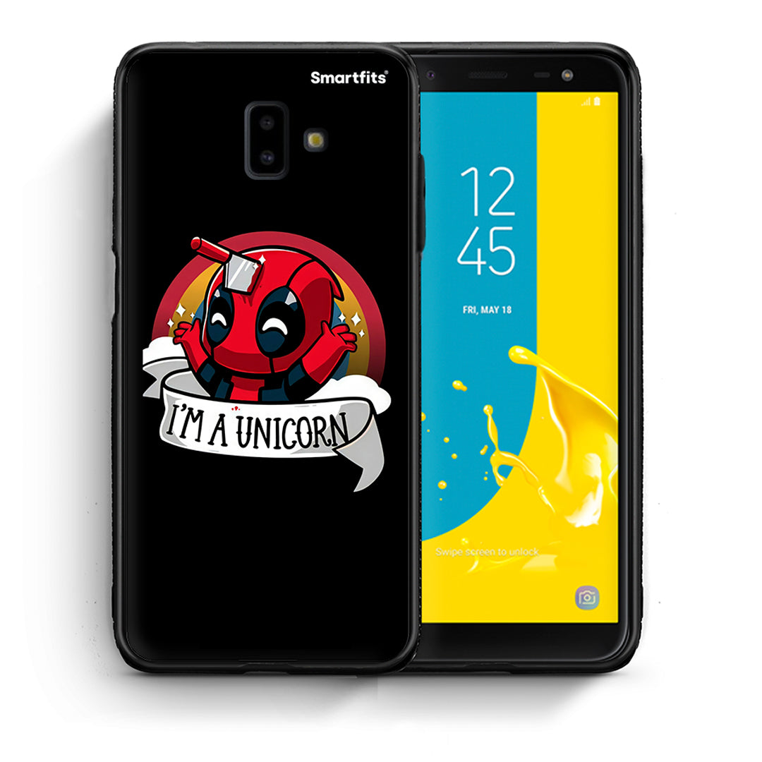 Θήκη Samsung J6+ Unicorn Deadpool από τη Smartfits με σχέδιο στο πίσω μέρος και μαύρο περίβλημα | Samsung J6+ Unicorn Deadpool case with colorful back and black bezels