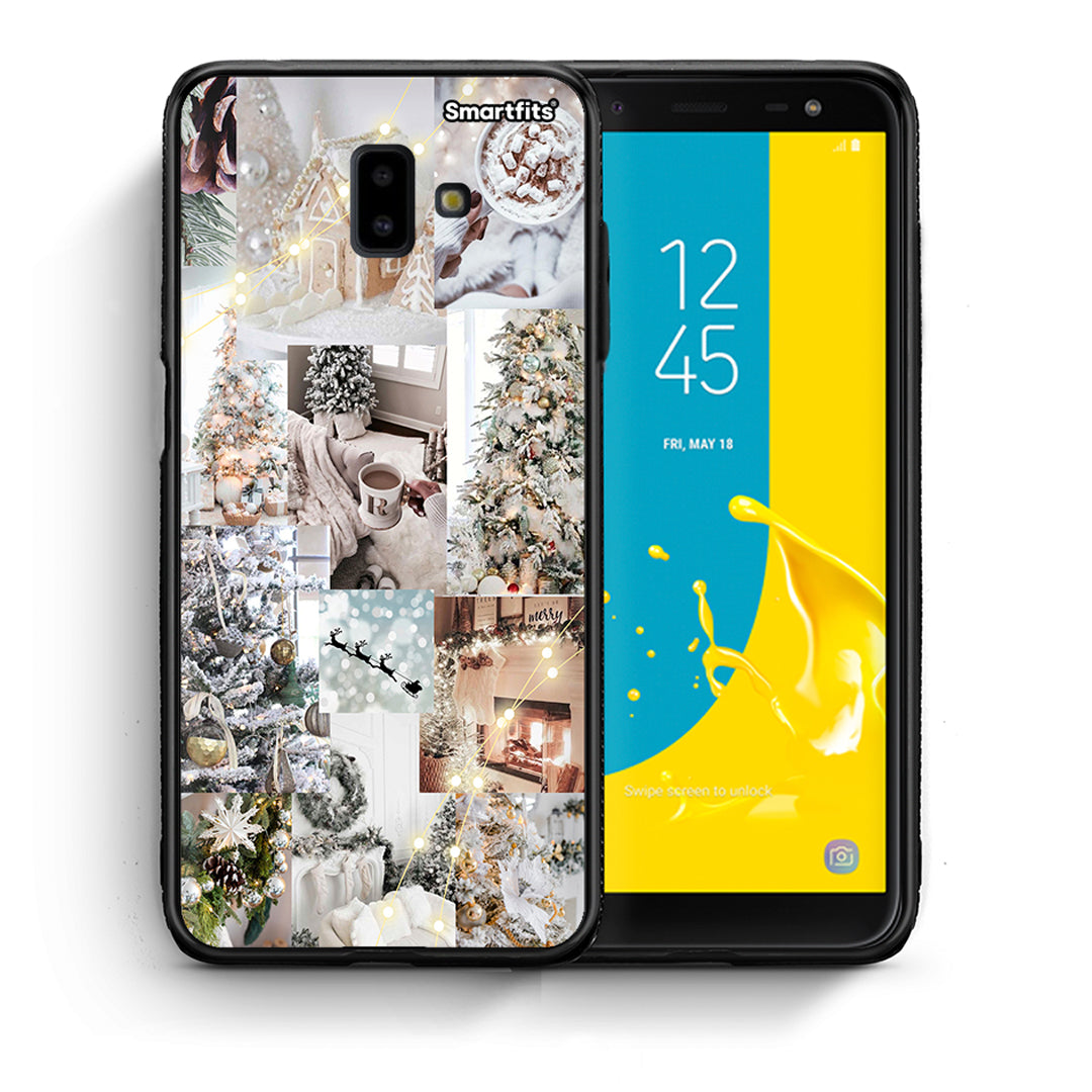 Θήκη Samsung J6+ White Christmas από τη Smartfits με σχέδιο στο πίσω μέρος και μαύρο περίβλημα | Samsung J6+ White Christmas case with colorful back and black bezels