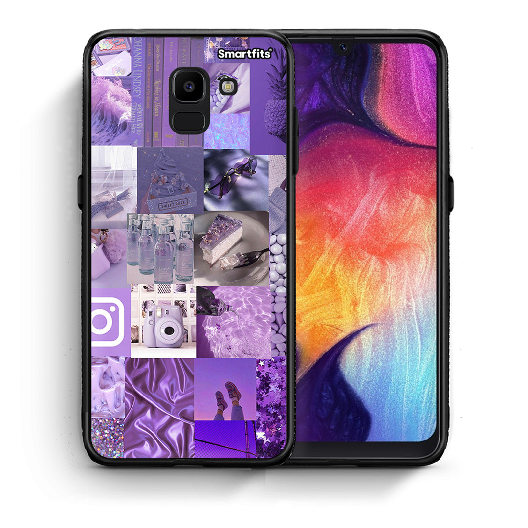 Θήκη Samsung J6 Purple Aesthetic Collage από τη Smartfits με σχέδιο στο πίσω μέρος και μαύρο περίβλημα | Samsung J6 Purple Aesthetic Collage case with colorful back and black bezels