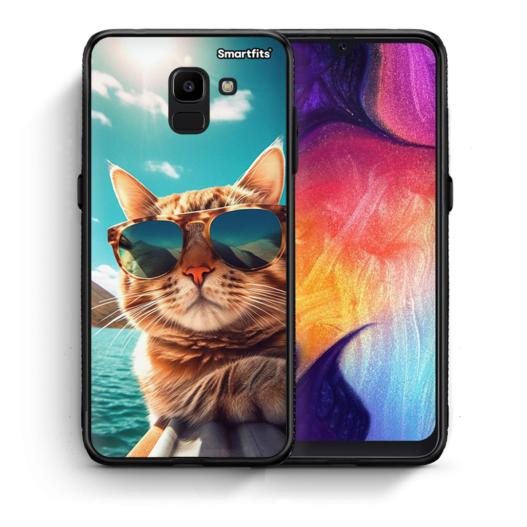 Θήκη Samsung J6 Summer Cat από τη Smartfits με σχέδιο στο πίσω μέρος και μαύρο περίβλημα | Samsung J6 Summer Cat case with colorful back and black bezels