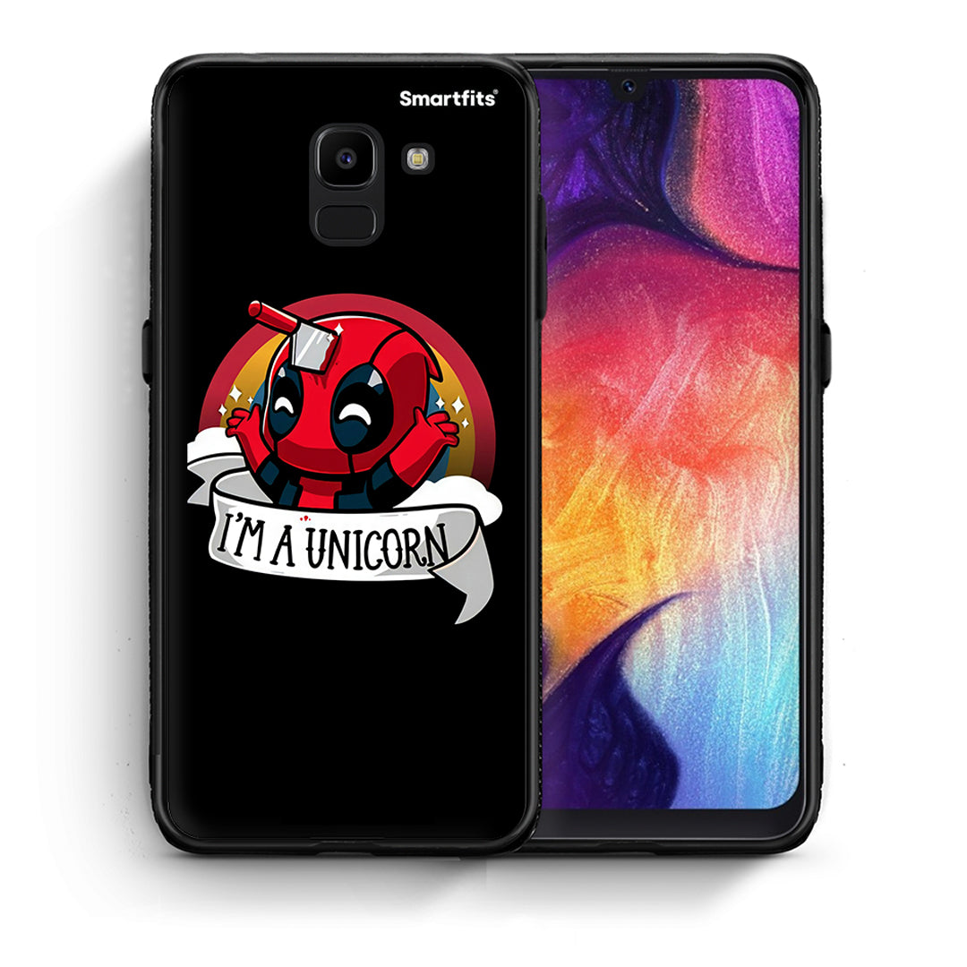 Θήκη Samsung J6 Unicorn Deadpool από τη Smartfits με σχέδιο στο πίσω μέρος και μαύρο περίβλημα | Samsung J6 Unicorn Deadpool case with colorful back and black bezels