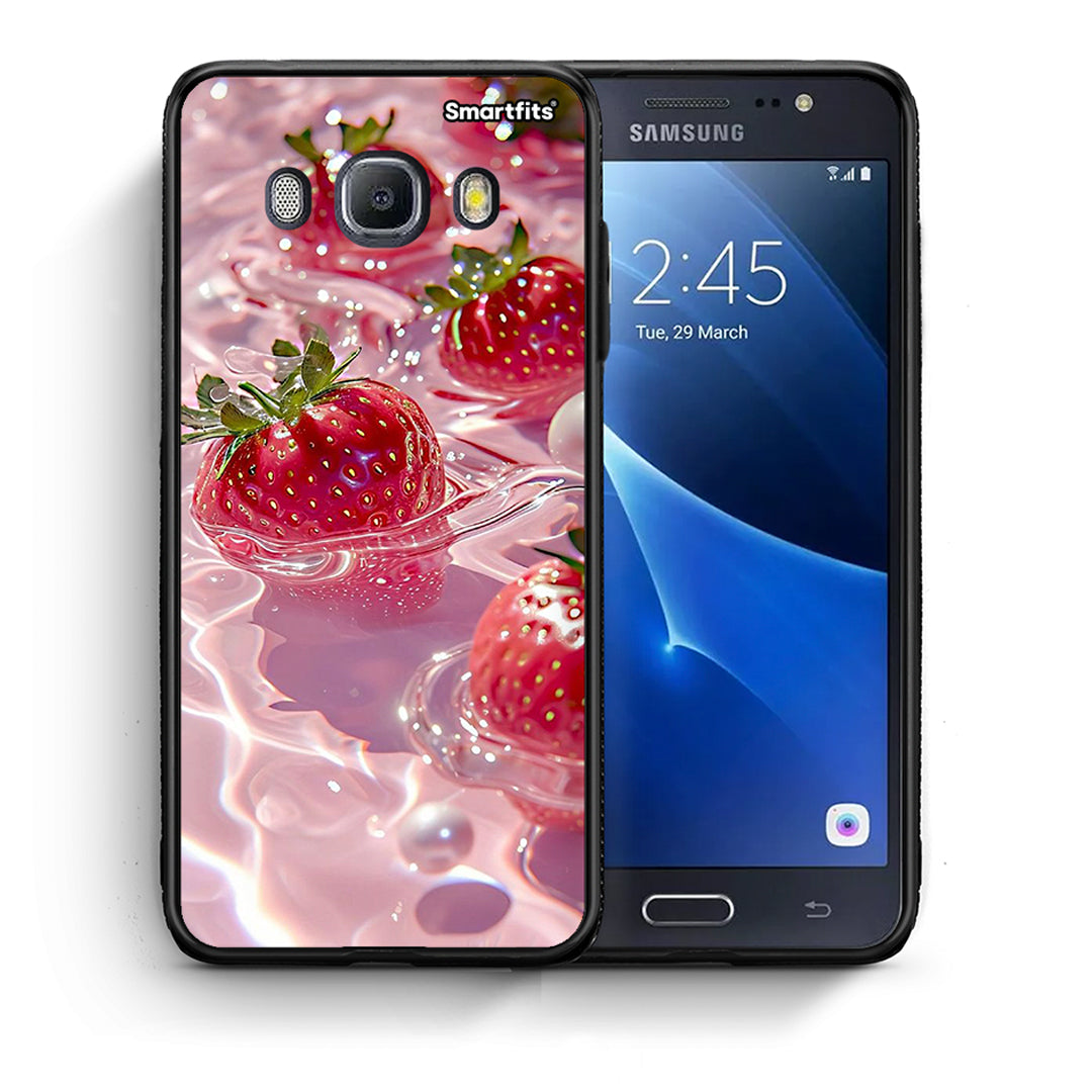 Θήκη Samsung J7 2016 Juicy Strawberries από τη Smartfits με σχέδιο στο πίσω μέρος και μαύρο περίβλημα | Samsung J7 2016 Juicy Strawberries case with colorful back and black bezels