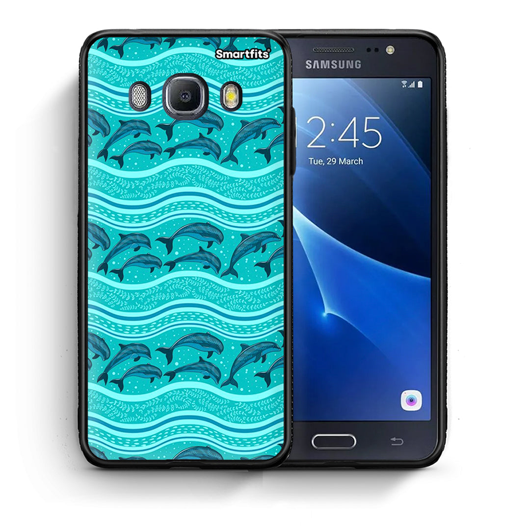 Θήκη Samsung J7 2016 Swimming Dolphins από τη Smartfits με σχέδιο στο πίσω μέρος και μαύρο περίβλημα | Samsung J7 2016 Swimming Dolphins case with colorful back and black bezels