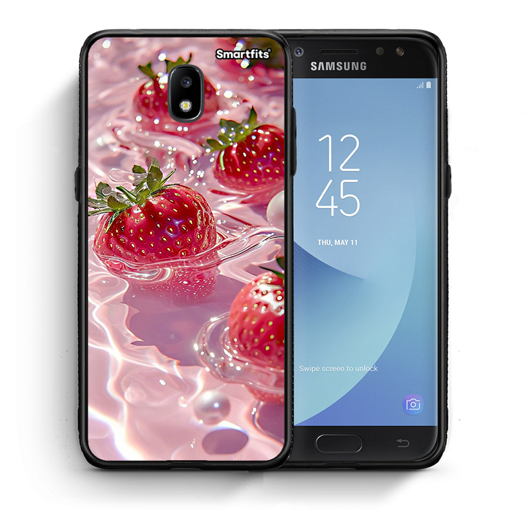 Θήκη Samsung J7 2017 Juicy Strawberries από τη Smartfits με σχέδιο στο πίσω μέρος και μαύρο περίβλημα | Samsung J7 2017 Juicy Strawberries case with colorful back and black bezels
