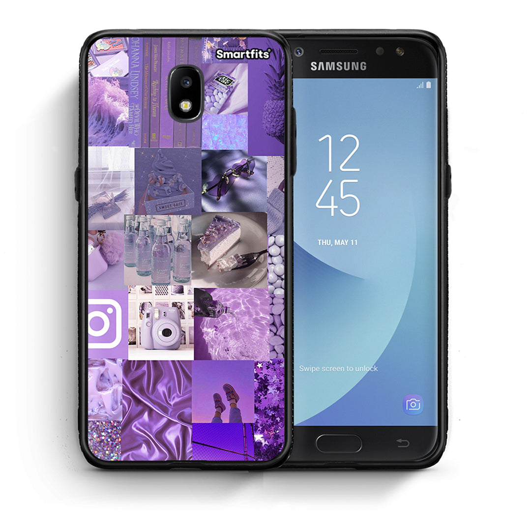 Θήκη Samsung J7 2017 Purple Aesthetic Collage από τη Smartfits με σχέδιο στο πίσω μέρος και μαύρο περίβλημα | Samsung J7 2017 Purple Aesthetic Collage case with colorful back and black bezels