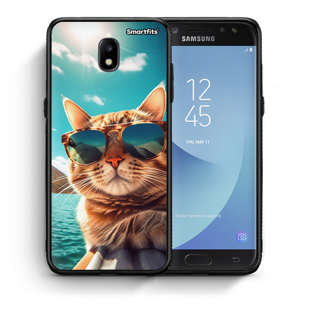 Θήκη Samsung J7 2017 Summer Cat από τη Smartfits με σχέδιο στο πίσω μέρος και μαύρο περίβλημα | Samsung J7 2017 Summer Cat case with colorful back and black bezels