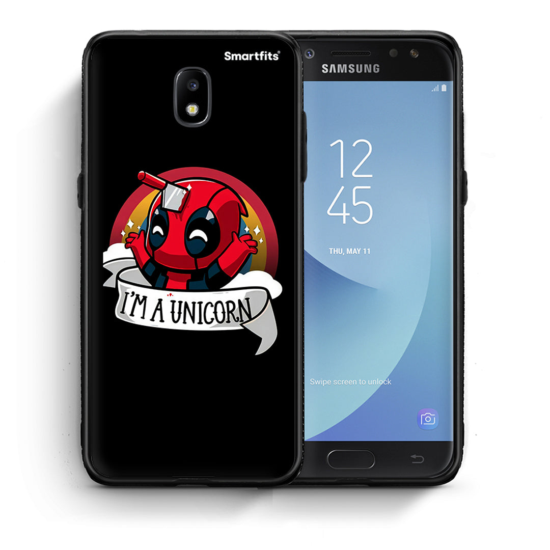 Θήκη Samsung J7 2017 Unicorn Deadpool από τη Smartfits με σχέδιο στο πίσω μέρος και μαύρο περίβλημα | Samsung J7 2017 Unicorn Deadpool case with colorful back and black bezels