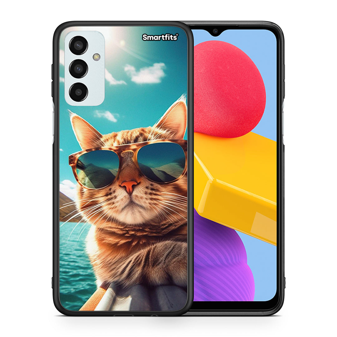 Θήκη Samsung M13 Summer Cat από τη Smartfits με σχέδιο στο πίσω μέρος και μαύρο περίβλημα | Samsung M13 Summer Cat case with colorful back and black bezels