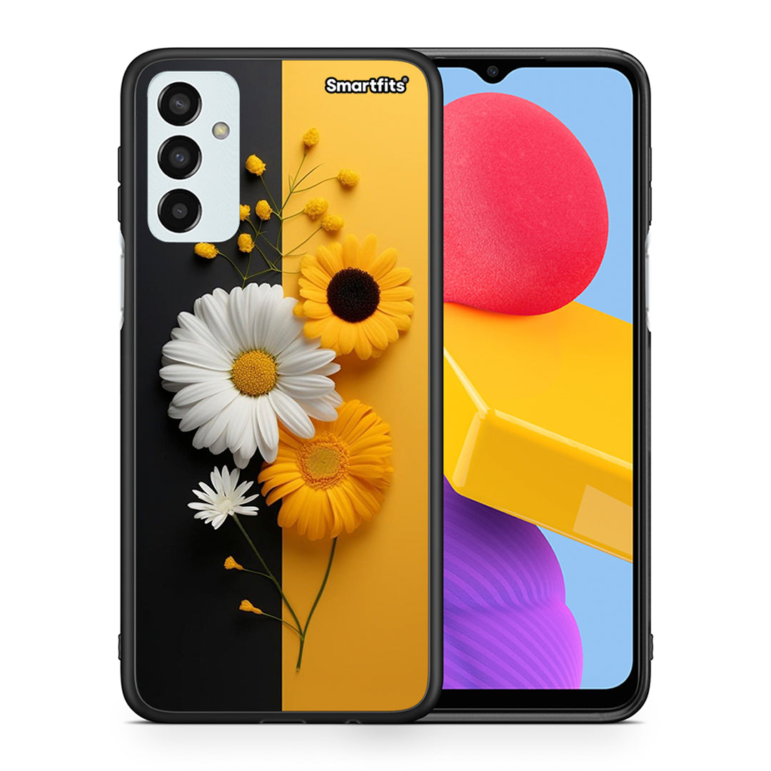 Θήκη Samsung M13 Yellow Daisies από τη Smartfits με σχέδιο στο πίσω μέρος και μαύρο περίβλημα | Samsung M13 Yellow Daisies case with colorful back and black bezels