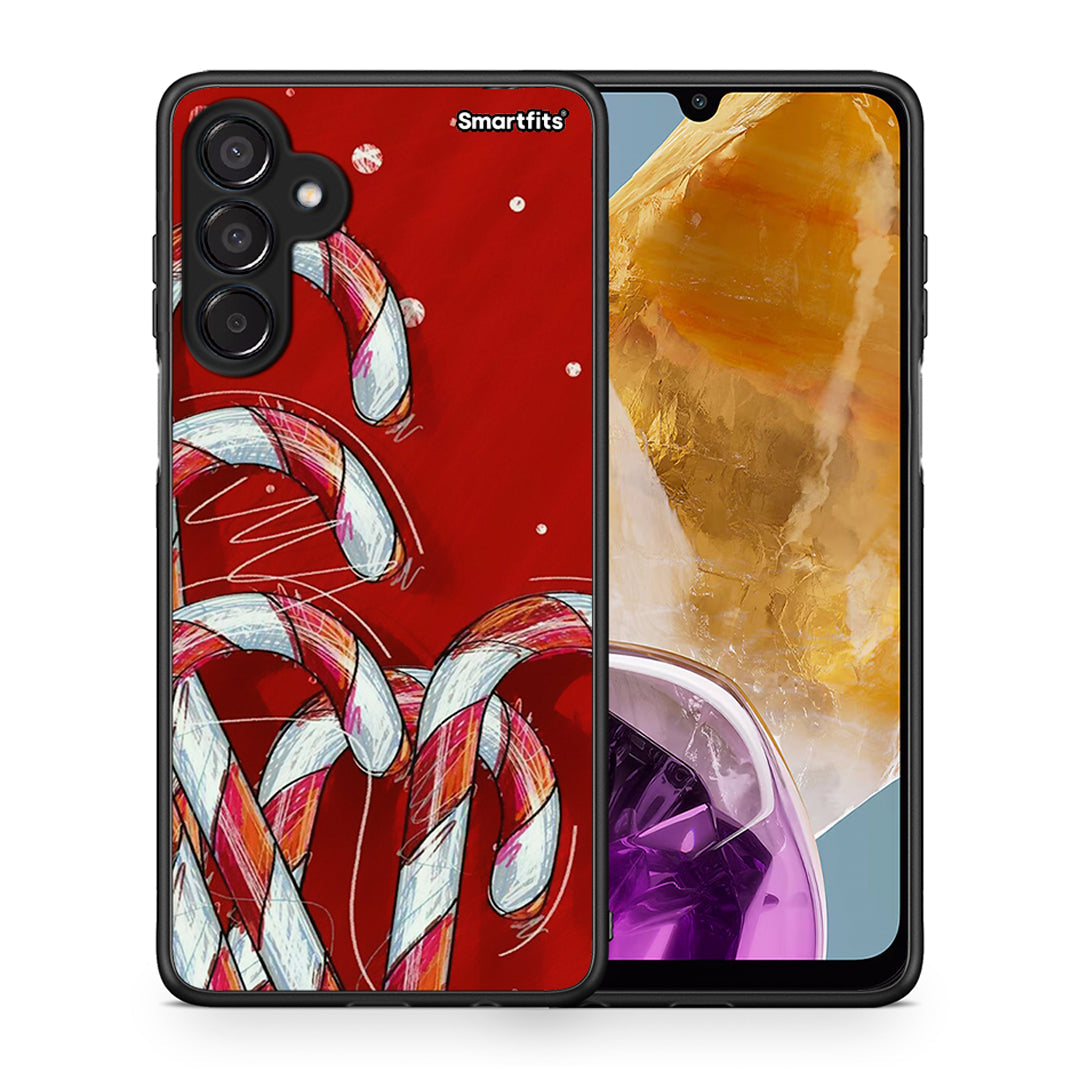 Θήκη Samsung Galaxy M15 Candy Cane από τη Smartfits με σχέδιο στο πίσω μέρος και μαύρο περίβλημα | Samsung Galaxy M15 Candy Cane case with colorful back and black bezels