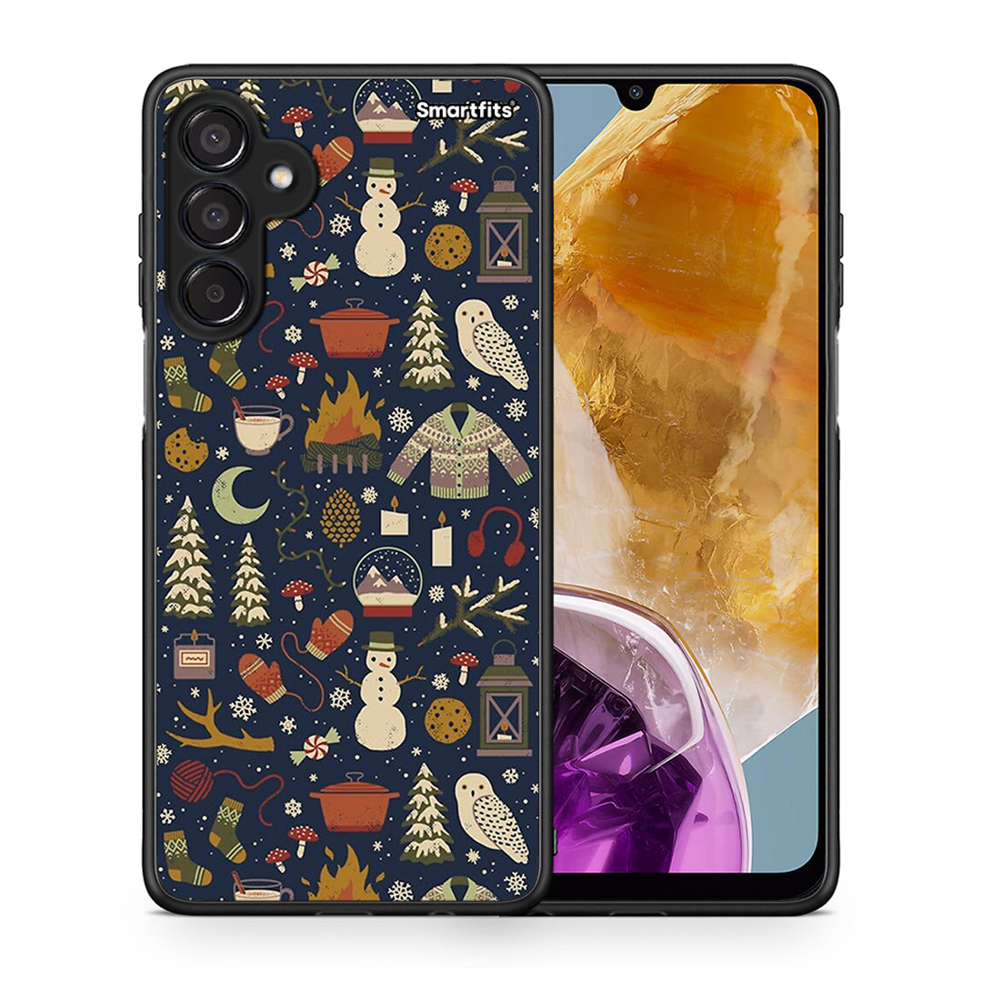 Θήκη Samsung Galaxy M15 Christmas Elements από τη Smartfits με σχέδιο στο πίσω μέρος και μαύρο περίβλημα | Samsung Galaxy M15 Christmas Elements case with colorful back and black bezels