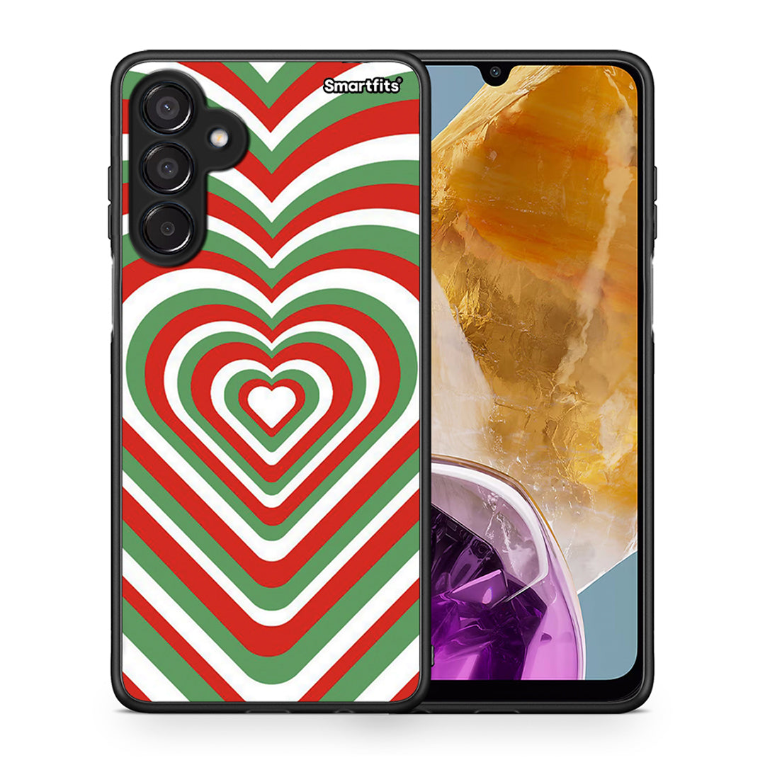 Θήκη Samsung Galaxy M15 Christmas Hearts από τη Smartfits με σχέδιο στο πίσω μέρος και μαύρο περίβλημα | Samsung Galaxy M15 Christmas Hearts case with colorful back and black bezels