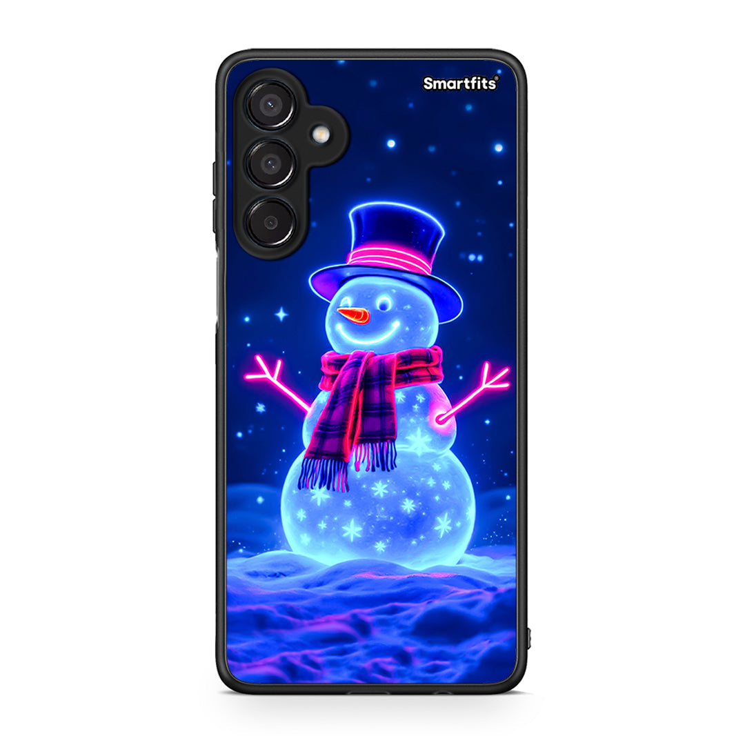 Samsung Galaxy M15 Christmas Neon Snowman θήκη από τη Smartfits με σχέδιο στο πίσω μέρος και μαύρο περίβλημα | Smartphone case with colorful back and black bezels by Smartfits