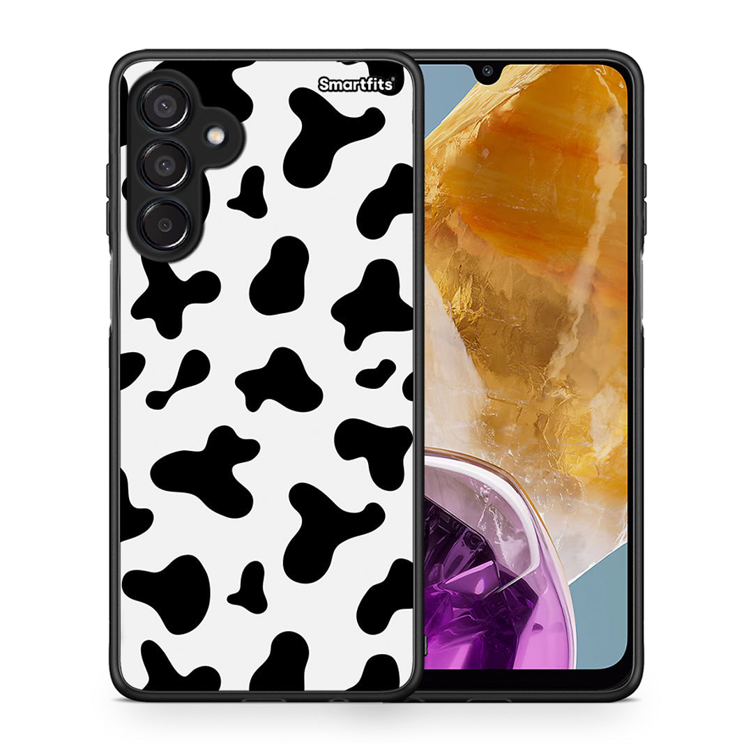 Θήκη Samsung Galaxy M15 Cow Print από τη Smartfits με σχέδιο στο πίσω μέρος και μαύρο περίβλημα | Samsung Galaxy M15 Cow Print case with colorful back and black bezels