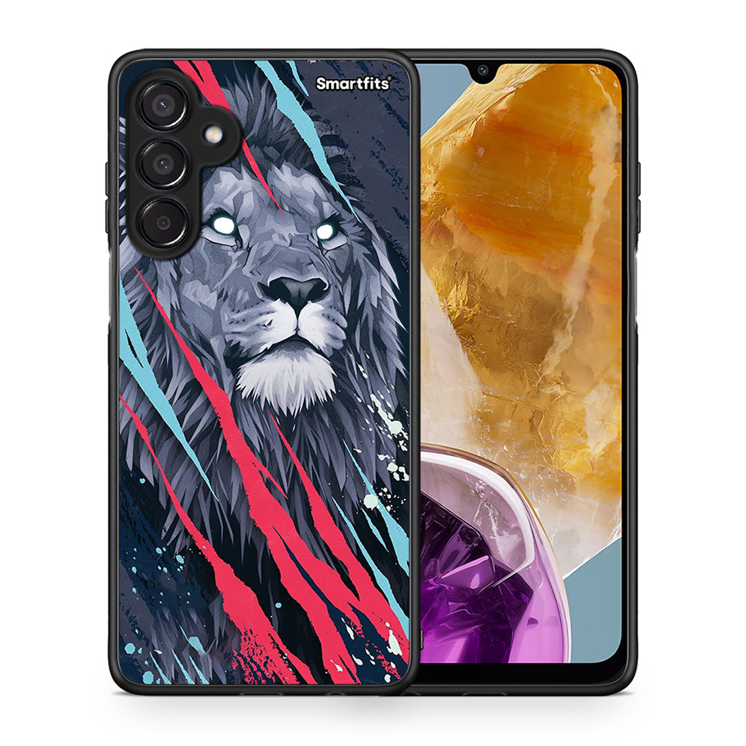 Θήκη Samsung Galaxy M15 Lion Designer PopArt από τη Smartfits με σχέδιο στο πίσω μέρος και μαύρο περίβλημα | Samsung Galaxy M15 Lion Designer PopArt case with colorful back and black bezels