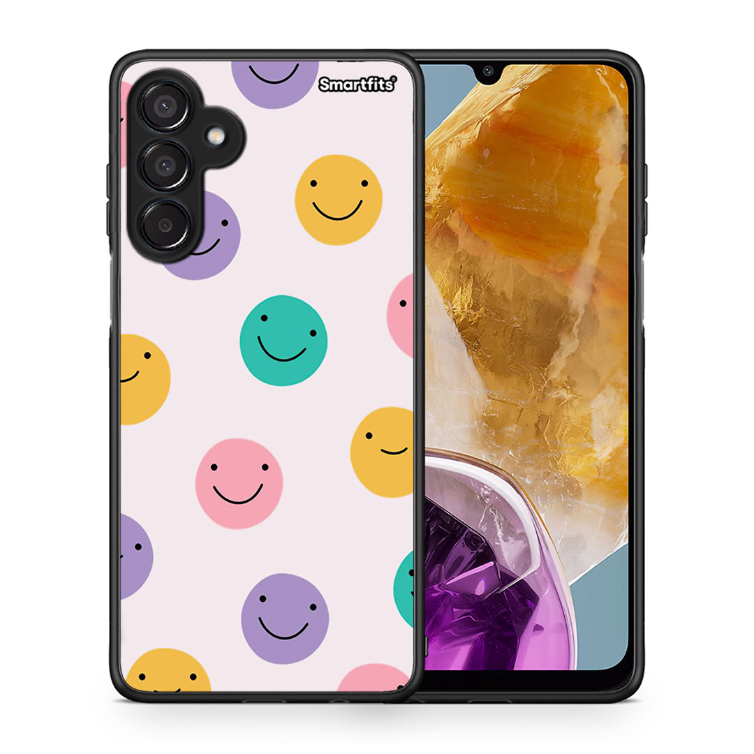 Θήκη Samsung Galaxy M15 Smiley Faces από τη Smartfits με σχέδιο στο πίσω μέρος και μαύρο περίβλημα | Samsung Galaxy M15 Smiley Faces case with colorful back and black bezels