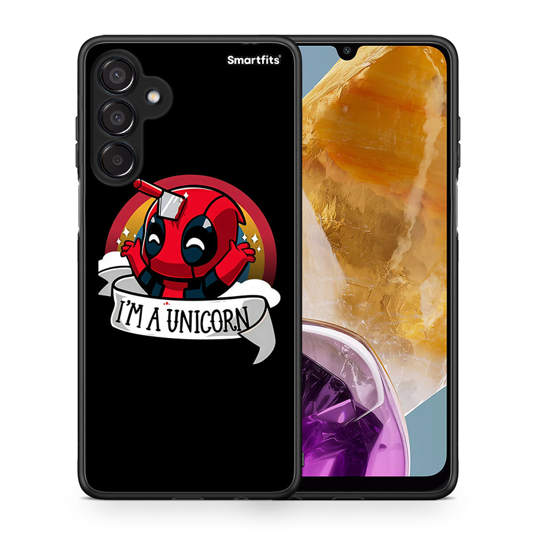 Θήκη Samsung Galaxy M15 Unicorn Deadpool από τη Smartfits με σχέδιο στο πίσω μέρος και μαύρο περίβλημα | Samsung Galaxy M15 Unicorn Deadpool case with colorful back and black bezels