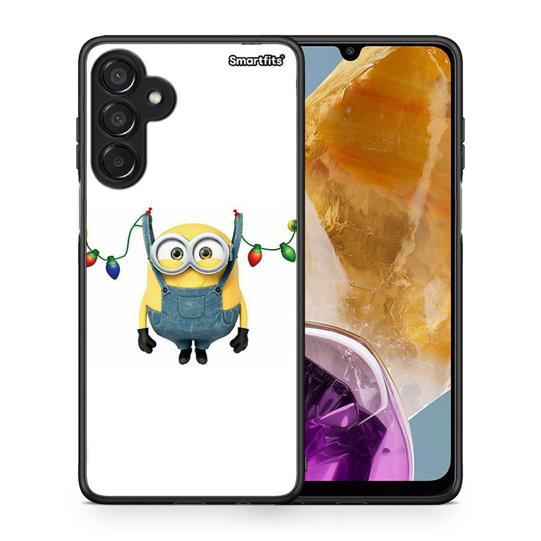 Θήκη Samsung Galaxy M15 Xmas Minion Lights από τη Smartfits με σχέδιο στο πίσω μέρος και μαύρο περίβλημα | Samsung Galaxy M15 Xmas Minion Lights case with colorful back and black bezels