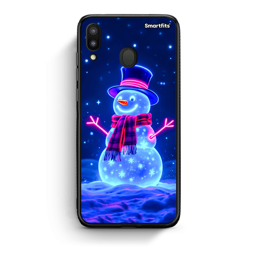 Samsung M20 Christmas Neon Snowman θήκη από τη Smartfits με σχέδιο στο πίσω μέρος και μαύρο περίβλημα | Smartphone case with colorful back and black bezels by Smartfits