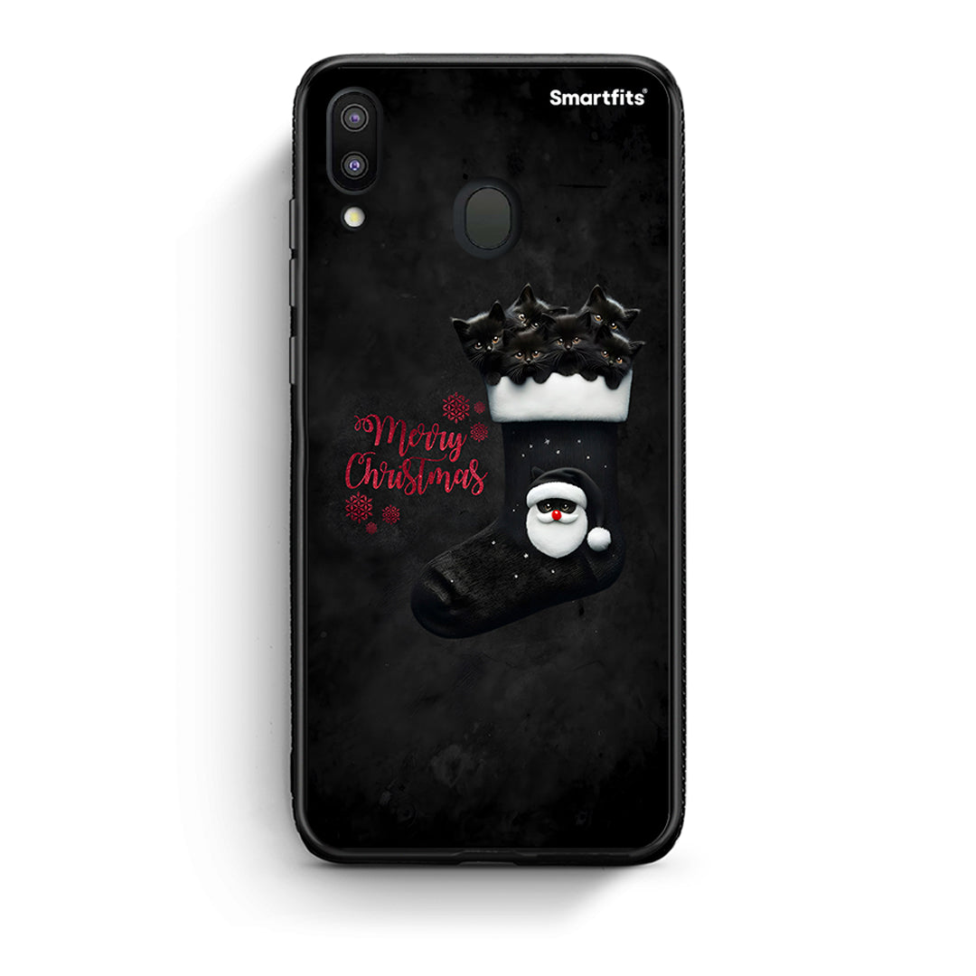 Samsung M20 Merry Cat Christmas θήκη από τη Smartfits με σχέδιο στο πίσω μέρος και μαύρο περίβλημα | Smartphone case with colorful back and black bezels by Smartfits