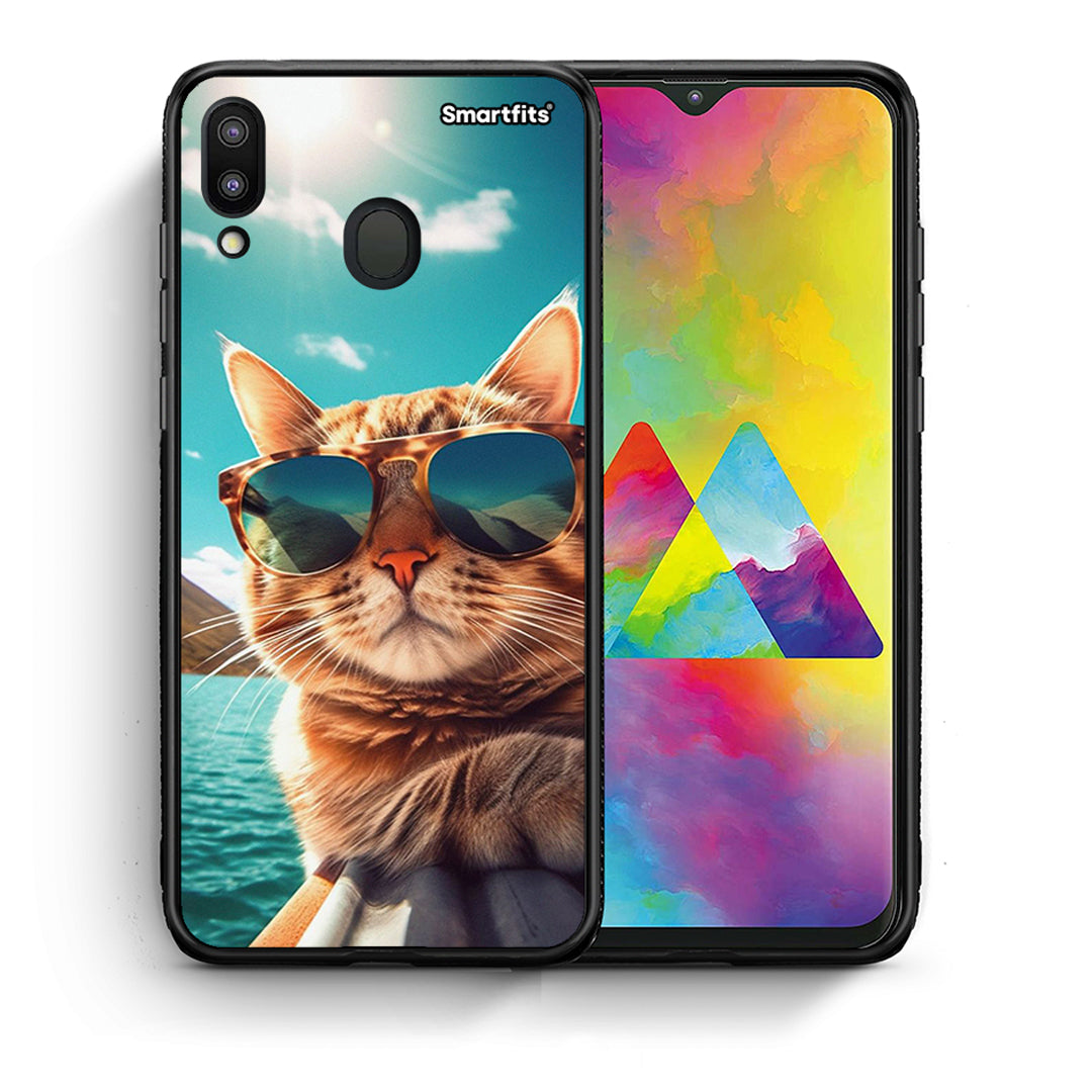 Θήκη Samsung M20 Summer Cat από τη Smartfits με σχέδιο στο πίσω μέρος και μαύρο περίβλημα | Samsung M20 Summer Cat case with colorful back and black bezels