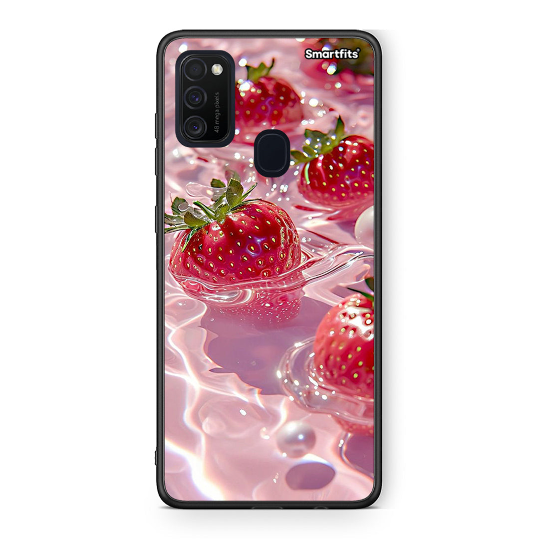 Samsung M21/M31 Juicy Strawberries θήκη από τη Smartfits με σχέδιο στο πίσω μέρος και μαύρο περίβλημα | Smartphone case with colorful back and black bezels by Smartfits