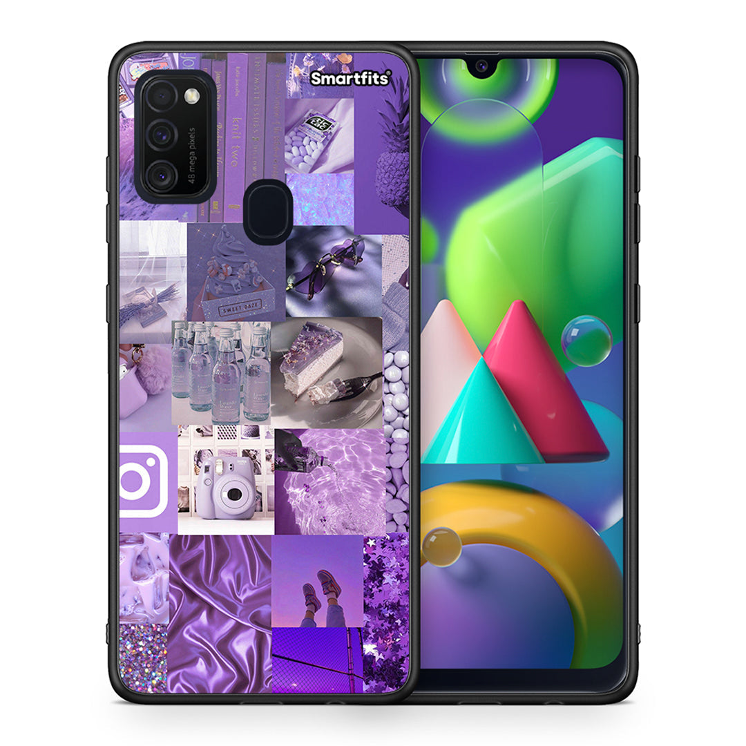 Θήκη Samsung M21/M31 Purple Aesthetic Collage από τη Smartfits με σχέδιο στο πίσω μέρος και μαύρο περίβλημα | Samsung M21/M31 Purple Aesthetic Collage case with colorful back and black bezels