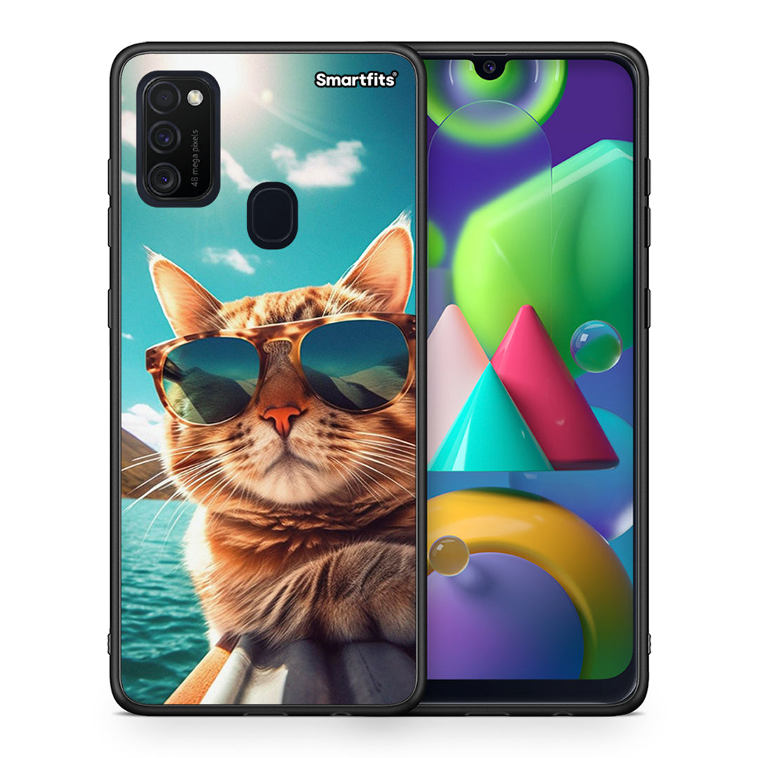 Θήκη Samsung M21/M31 Summer Cat από τη Smartfits με σχέδιο στο πίσω μέρος και μαύρο περίβλημα | Samsung M21/M31 Summer Cat case with colorful back and black bezels