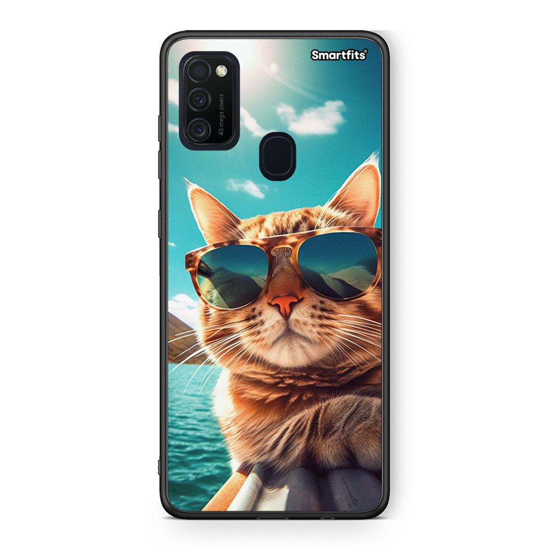 Samsung M21/M31 Summer Cat θήκη από τη Smartfits με σχέδιο στο πίσω μέρος και μαύρο περίβλημα | Smartphone case with colorful back and black bezels by Smartfits