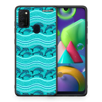 Thumbnail for Θήκη Samsung M21/M31 Swimming Dolphins από τη Smartfits με σχέδιο στο πίσω μέρος και μαύρο περίβλημα | Samsung M21/M31 Swimming Dolphins case with colorful back and black bezels