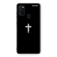 Thumbnail for Samsung M21/M31 White Cross θήκη από τη Smartfits με σχέδιο στο πίσω μέρος και μαύρο περίβλημα | Smartphone case with colorful back and black bezels by Smartfits