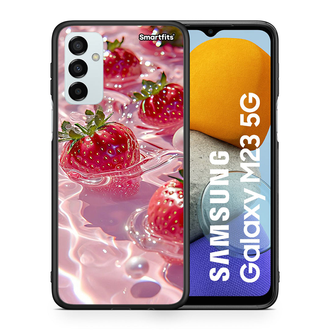 Θήκη Samsung M23 Juicy Strawberries από τη Smartfits με σχέδιο στο πίσω μέρος και μαύρο περίβλημα | Samsung M23 Juicy Strawberries case with colorful back and black bezels