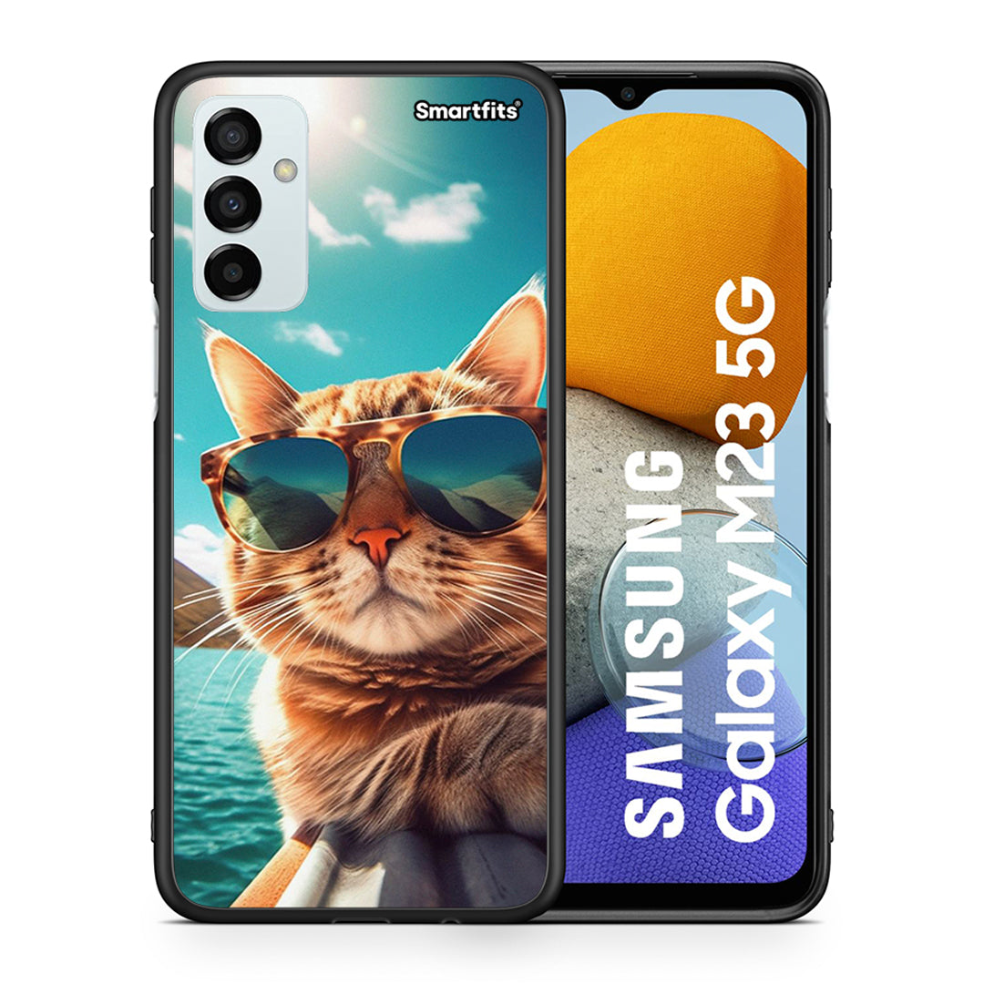 Θήκη Samsung M23 Summer Cat από τη Smartfits με σχέδιο στο πίσω μέρος και μαύρο περίβλημα | Samsung M23 Summer Cat case with colorful back and black bezels