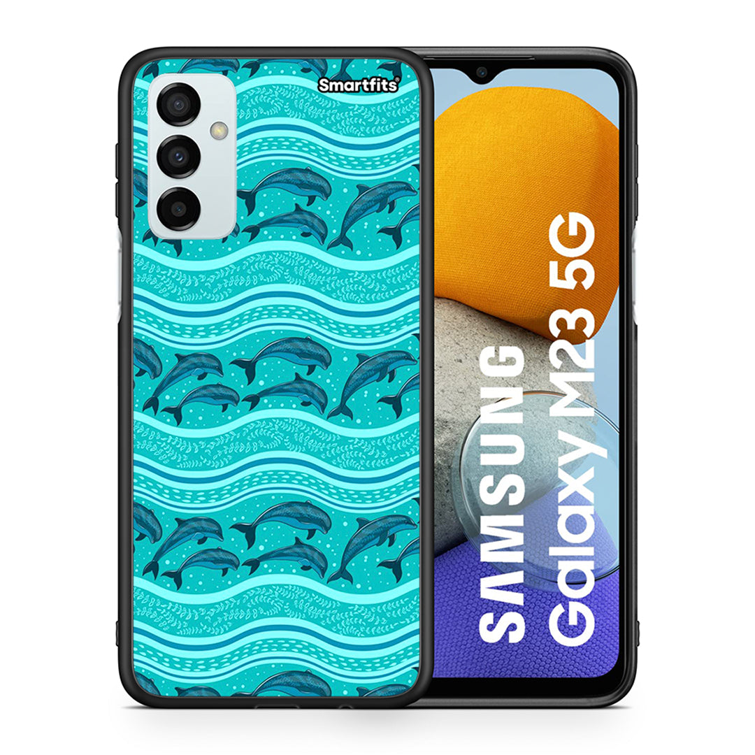 Θήκη Samsung M23 Swimming Dolphins από τη Smartfits με σχέδιο στο πίσω μέρος και μαύρο περίβλημα | Samsung M23 Swimming Dolphins case with colorful back and black bezels