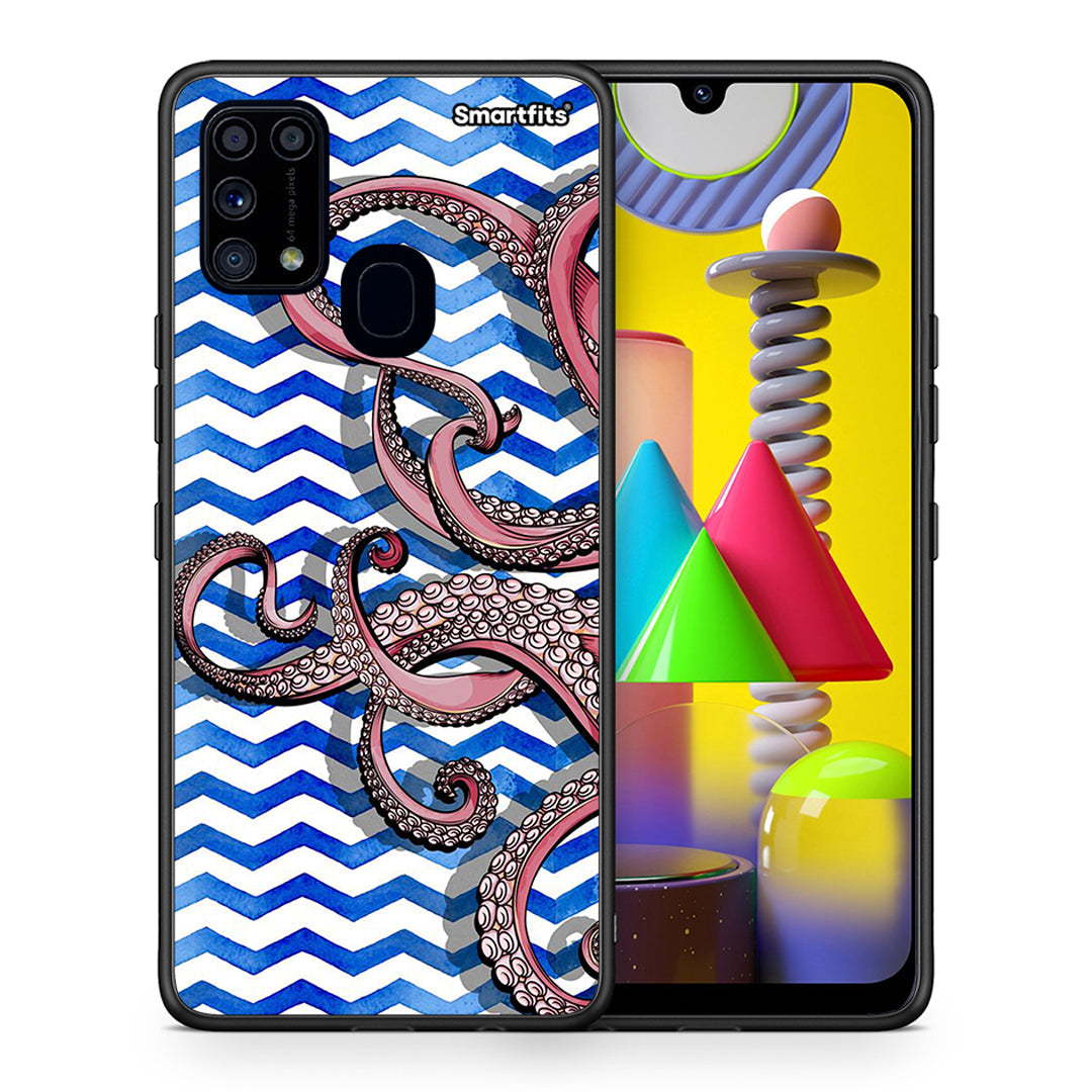 Θήκη Samsung M31 Chevron Devilfish από τη Smartfits με σχέδιο στο πίσω μέρος και μαύρο περίβλημα | Samsung M31 Chevron Devilfish case with colorful back and black bezels