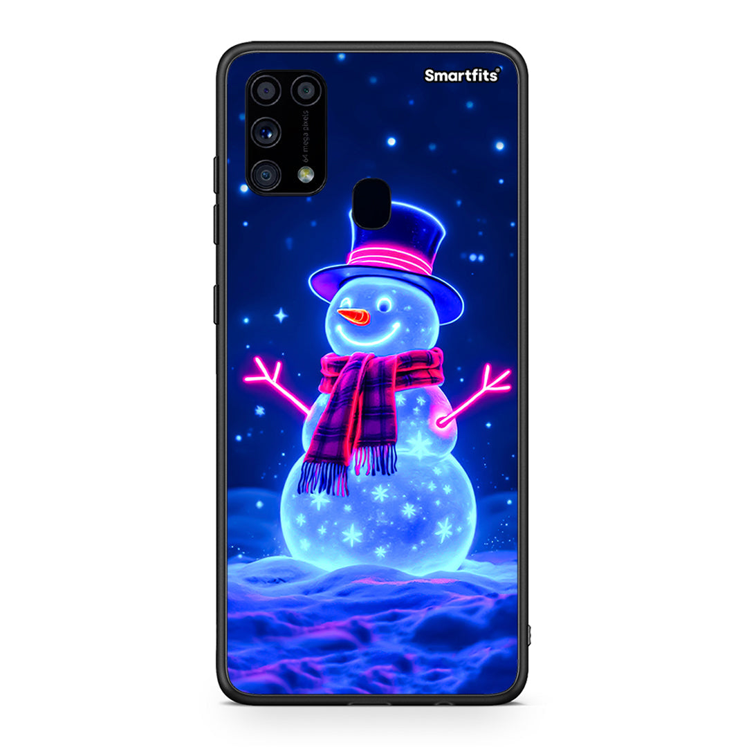 Samsung M31 Christmas Neon Snowman θήκη από τη Smartfits με σχέδιο στο πίσω μέρος και μαύρο περίβλημα | Smartphone case with colorful back and black bezels by Smartfits