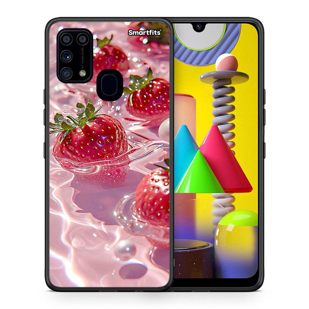 Θήκη Samsung M31 Juicy Strawberries από τη Smartfits με σχέδιο στο πίσω μέρος και μαύρο περίβλημα | Samsung M31 Juicy Strawberries case with colorful back and black bezels