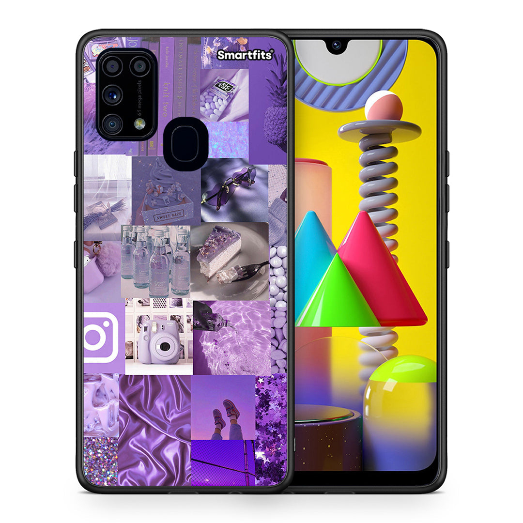 Θήκη Samsung M31 Purple Aesthetic Collage από τη Smartfits με σχέδιο στο πίσω μέρος και μαύρο περίβλημα | Samsung M31 Purple Aesthetic Collage case with colorful back and black bezels