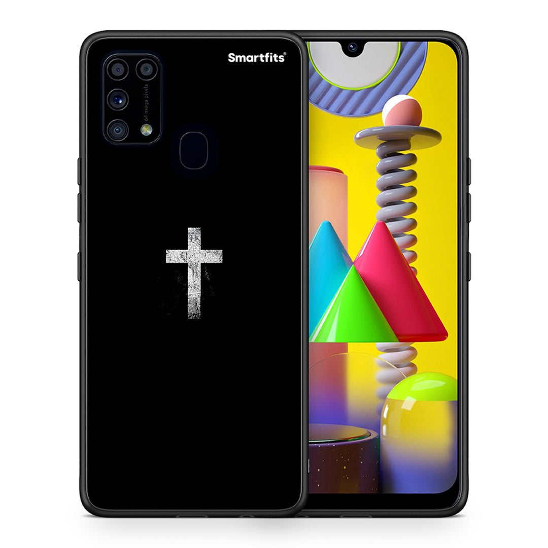 Θήκη Samsung M31 White Cross από τη Smartfits με σχέδιο στο πίσω μέρος και μαύρο περίβλημα | Samsung M31 White Cross case with colorful back and black bezels