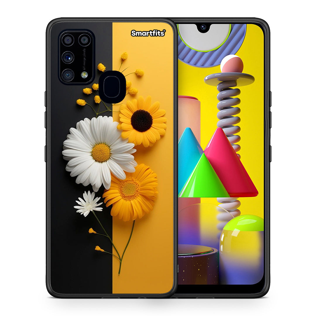 Θήκη Samsung M31 Yellow Daisies από τη Smartfits με σχέδιο στο πίσω μέρος και μαύρο περίβλημα | Samsung M31 Yellow Daisies case with colorful back and black bezels