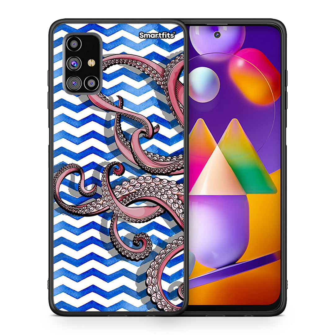 Θήκη Samsung M31s Chevron Devilfish από τη Smartfits με σχέδιο στο πίσω μέρος και μαύρο περίβλημα | Samsung M31s Chevron Devilfish case with colorful back and black bezels