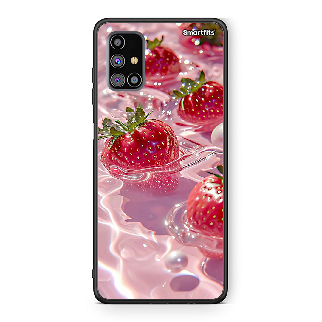 Samsung M31s Juicy Strawberries θήκη από τη Smartfits με σχέδιο στο πίσω μέρος και μαύρο περίβλημα | Smartphone case with colorful back and black bezels by Smartfits