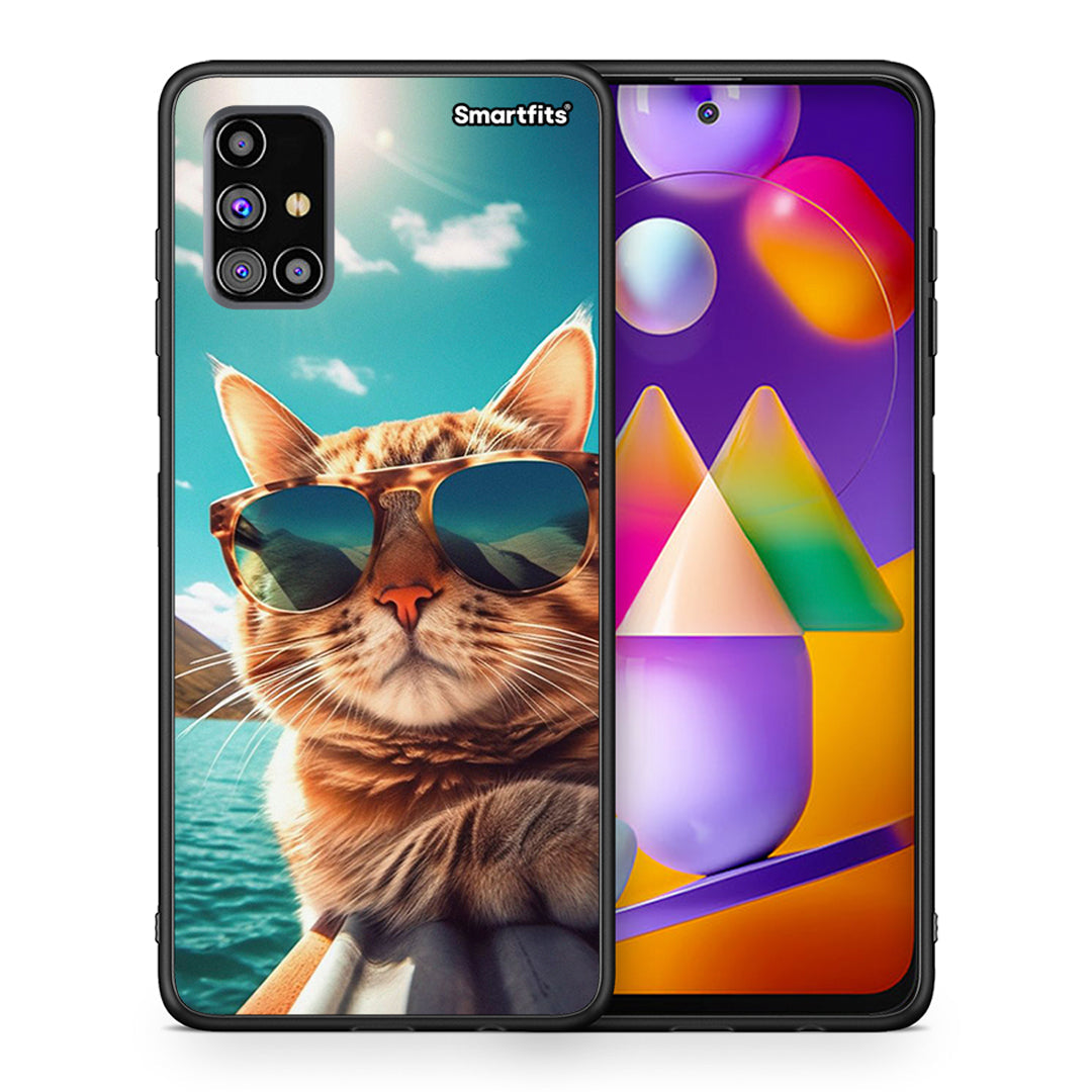 Θήκη Samsung M31s Summer Cat από τη Smartfits με σχέδιο στο πίσω μέρος και μαύρο περίβλημα | Samsung M31s Summer Cat case with colorful back and black bezels