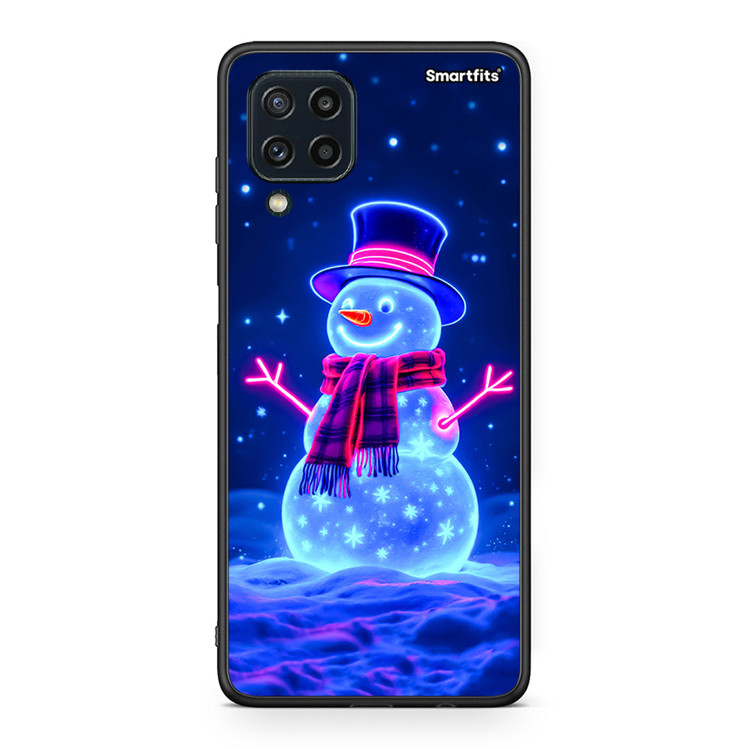 Samsung M32 4G Christmas Neon Snowman θήκη από τη Smartfits με σχέδιο στο πίσω μέρος και μαύρο περίβλημα | Smartphone case with colorful back and black bezels by Smartfits