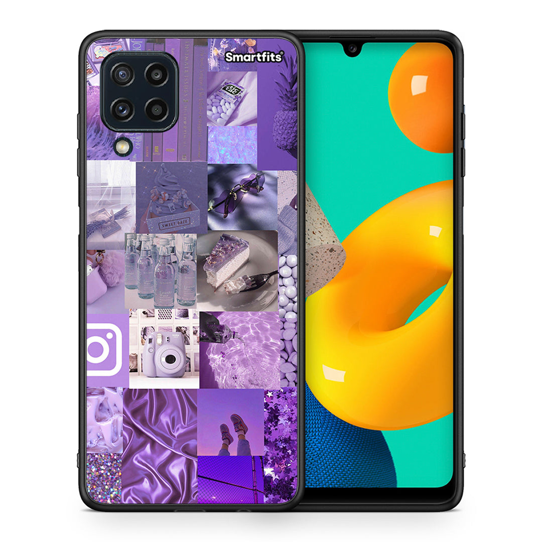 Θήκη Samsung M32 4G Purple Aesthetic Collage από τη Smartfits με σχέδιο στο πίσω μέρος και μαύρο περίβλημα | Samsung M32 4G Purple Aesthetic Collage case with colorful back and black bezels