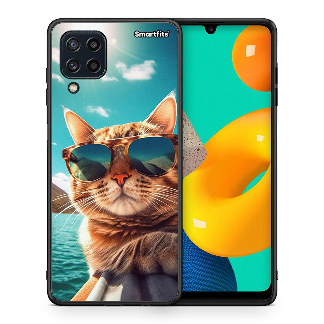 Θήκη Samsung M32 4G Summer Cat από τη Smartfits με σχέδιο στο πίσω μέρος και μαύρο περίβλημα | Samsung M32 4G Summer Cat case with colorful back and black bezels