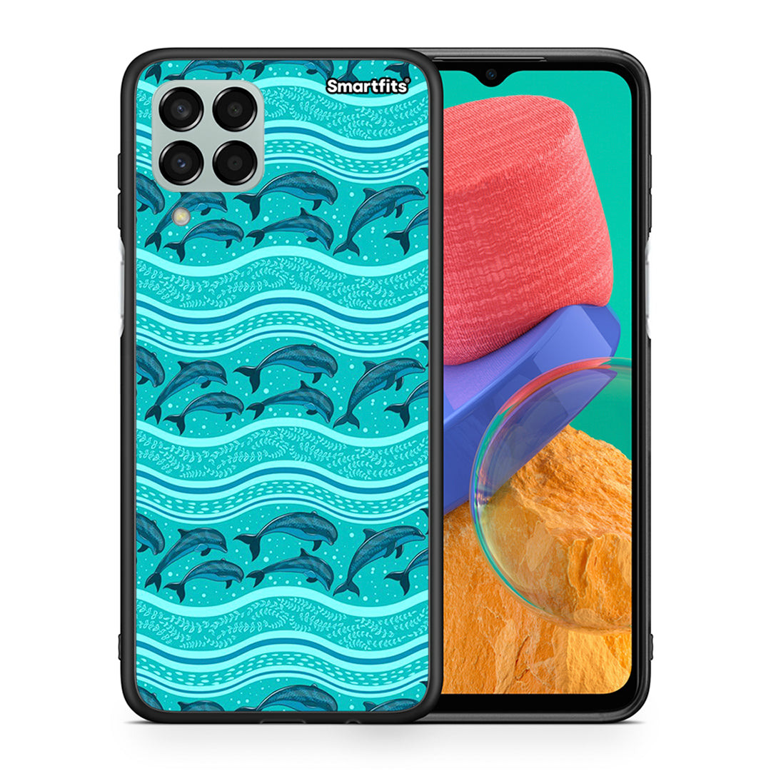 Θήκη Samsung M33 Swimming Dolphins από τη Smartfits με σχέδιο στο πίσω μέρος και μαύρο περίβλημα | Samsung M33 Swimming Dolphins case with colorful back and black bezels
