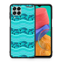 Thumbnail for Θήκη Samsung M33 Swimming Dolphins από τη Smartfits με σχέδιο στο πίσω μέρος και μαύρο περίβλημα | Samsung M33 Swimming Dolphins case with colorful back and black bezels