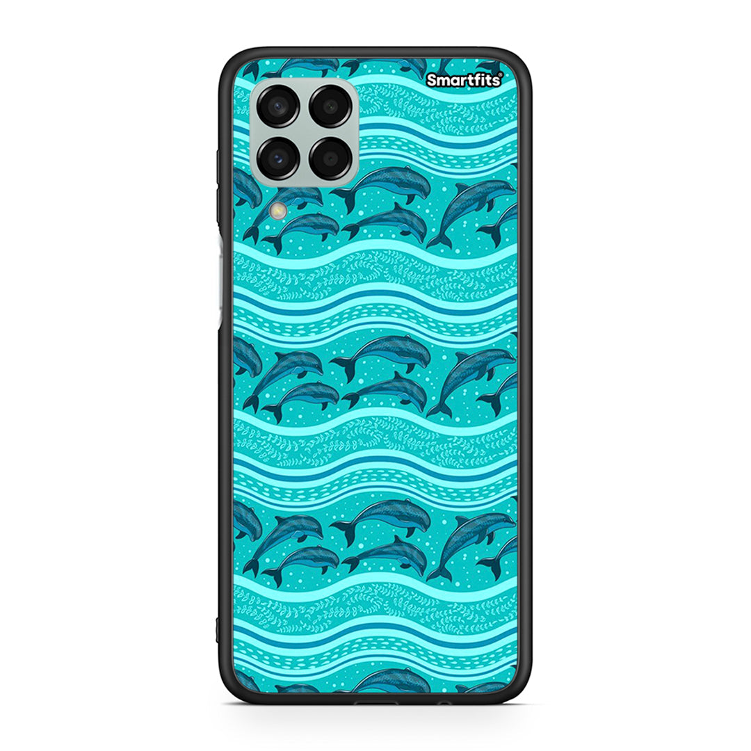 Samsung M33 Swimming Dolphins θήκη από τη Smartfits με σχέδιο στο πίσω μέρος και μαύρο περίβλημα | Smartphone case with colorful back and black bezels by Smartfits