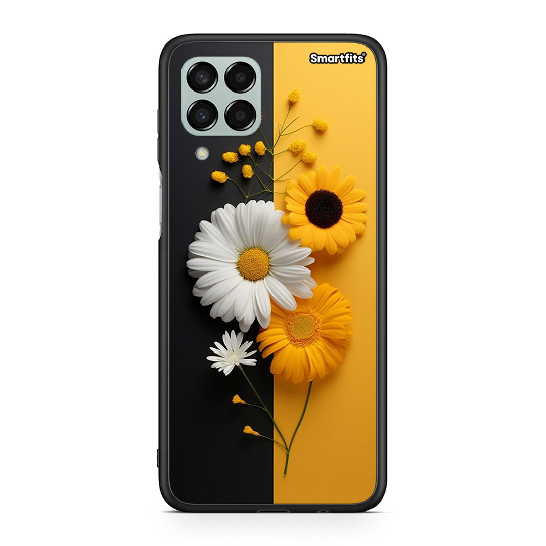 Samsung M33 Yellow Daisies θήκη από τη Smartfits με σχέδιο στο πίσω μέρος και μαύρο περίβλημα | Smartphone case with colorful back and black bezels by Smartfits